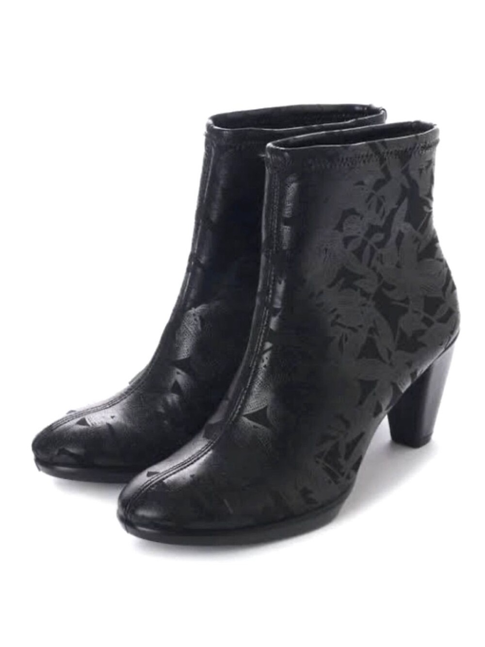 ECCO Shape 55 Plateau Floral Heeled Boot Black Leather Slip On EU 38 US 7-7.5
